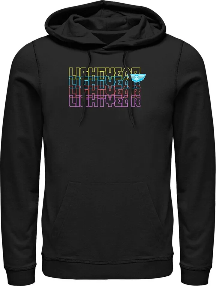 Men's Lightyear Stacked Colorful Logo Pull Over Hoodie - Black - 2X Large