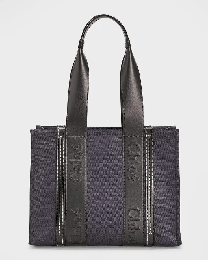 Woody Medium Logo Linen Tote Bag