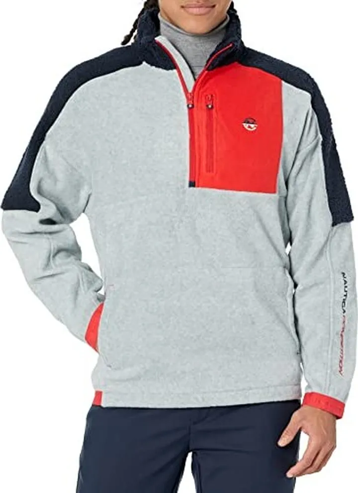 Nautica mens Nautica Competition Sustainably Crafted Quarter-zip Mixed-media Pullover Sweatshirt