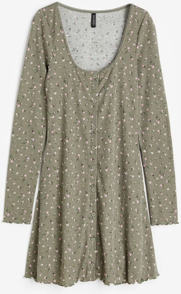 Lace-trimmed Ribbed Dress
