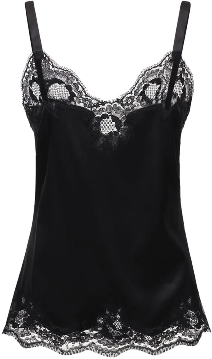 Stretch silk satin & lace camisole top