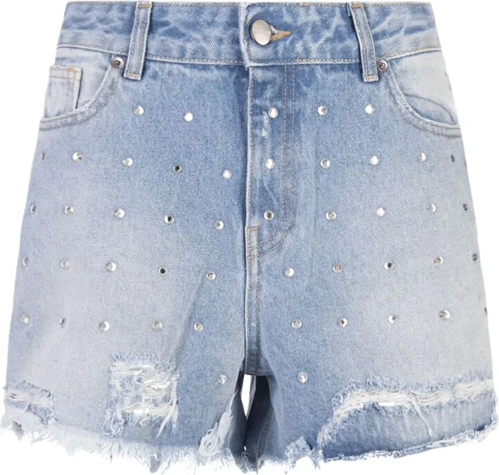 Blue Denim Shorts With Rhinestones