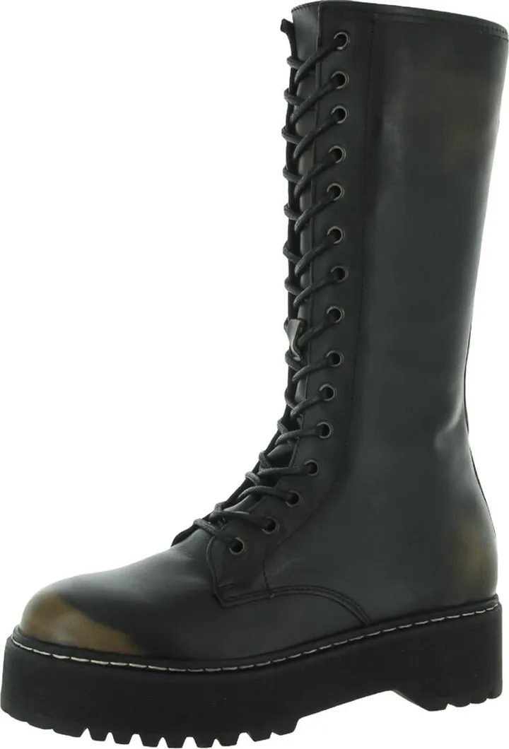 Benson Womens Leather Distressed Combat & Lace-up Boots