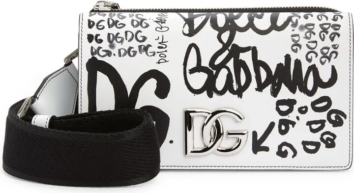 DG Logo Graffiti Print Leather Crossbody Bag
