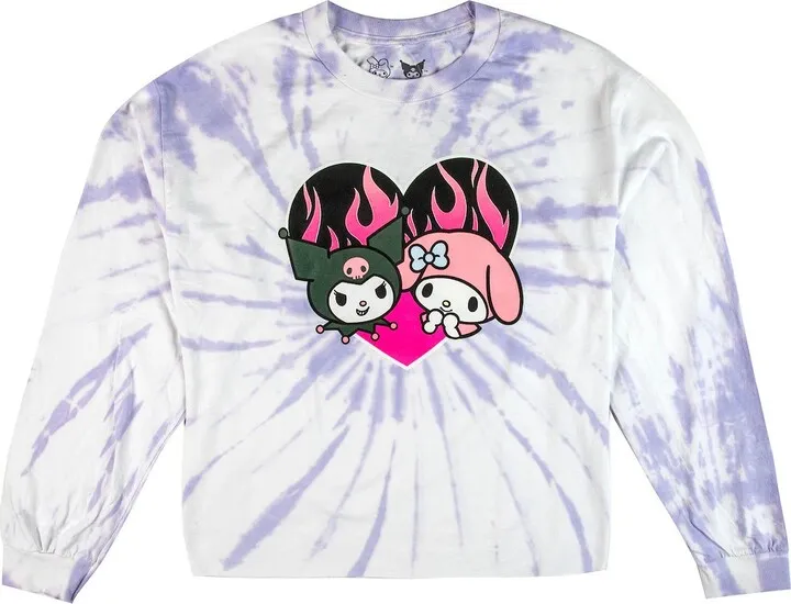 Hello Kitty And Friends My Melody & Kuromi Juniors Tie Dye Long Sleeve Crop Pullover-Small