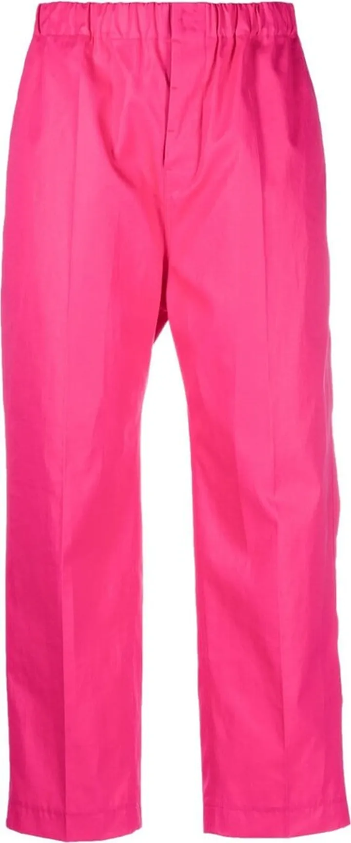 Elastic-Waist Straight-Leg Cotton Trousers