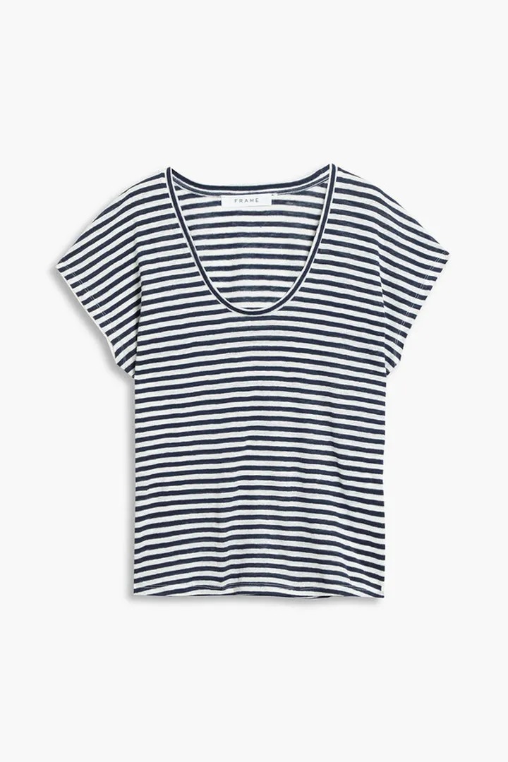Striped organic linen-jersey t-shirt