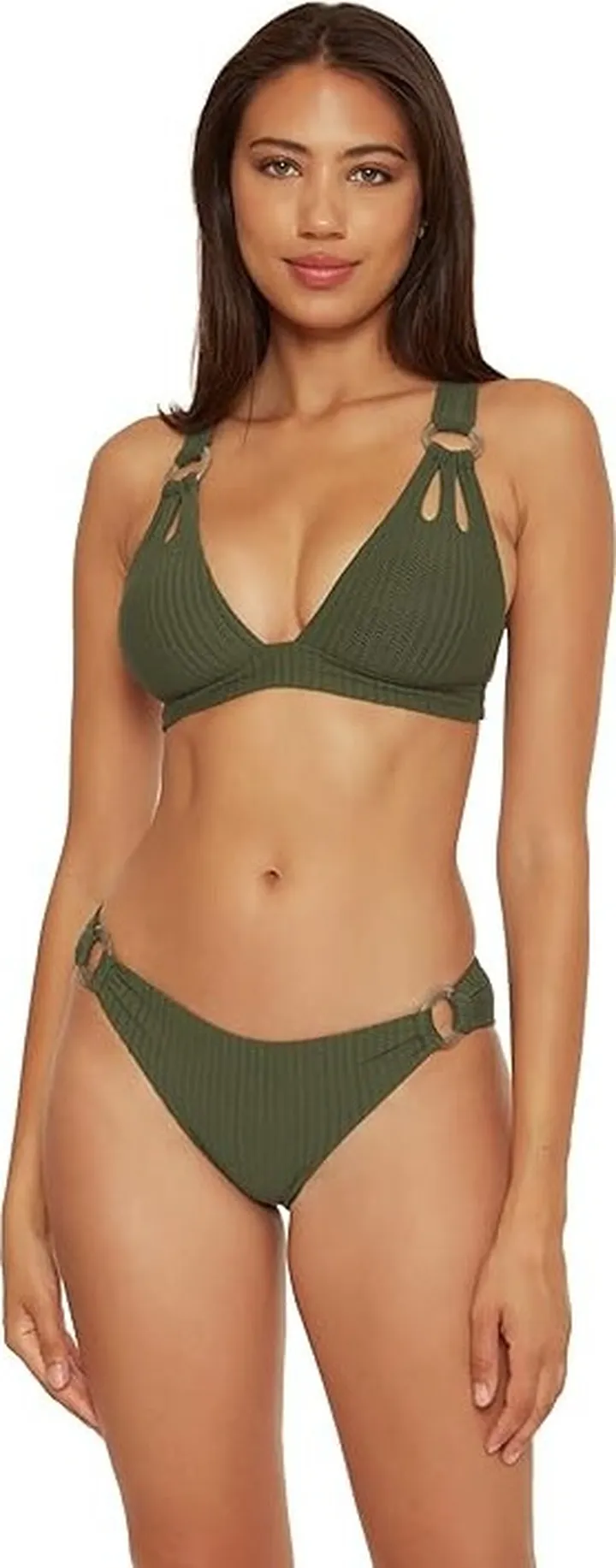 BECCA by Rebecca Virtue Line in The Sand Skylar Rib Textured Ring Halter Top (Cactus) Women's Swimwear