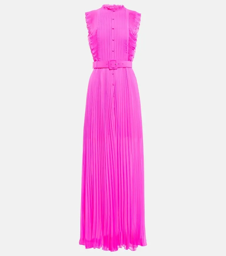 Belted ruffle maxi dress