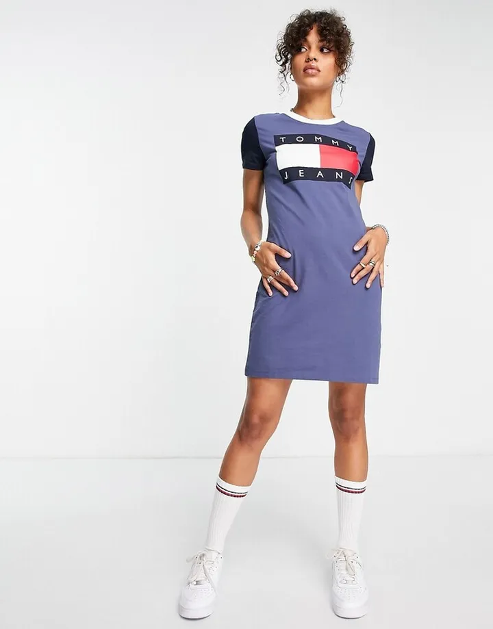 Tommy Jeans flag logo mini tee dress in blue