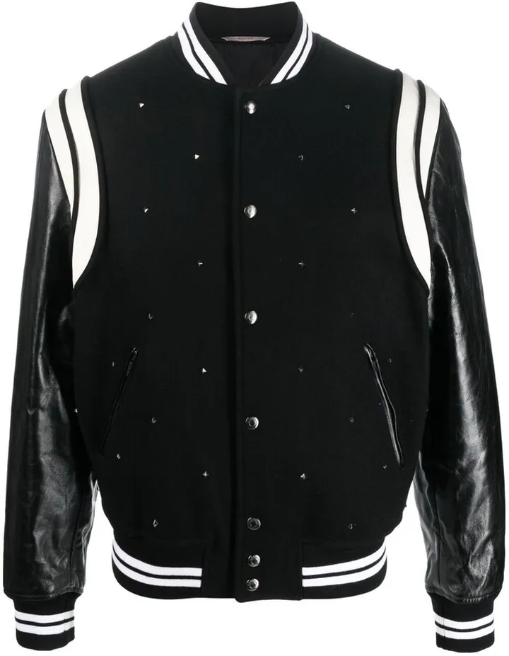 Rockstud panelled bomber jacket