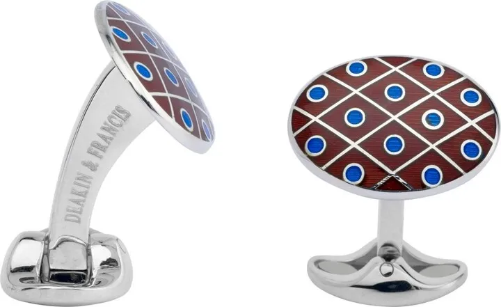 Deakin & Francis - Deakin & Francis Sterling Silver Maroon Red With Royal Blue Spot Cufflinks