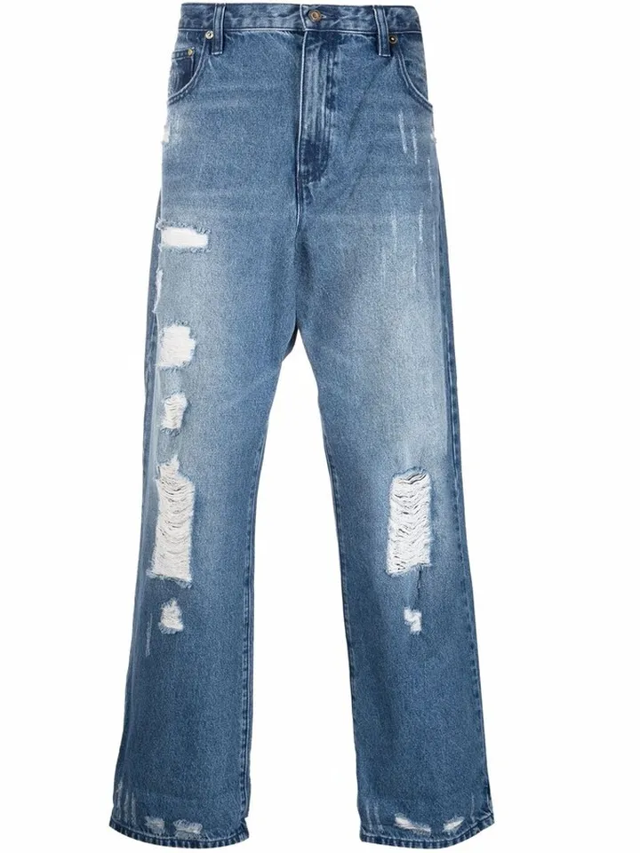 Wide-Leg Distressed Jeans