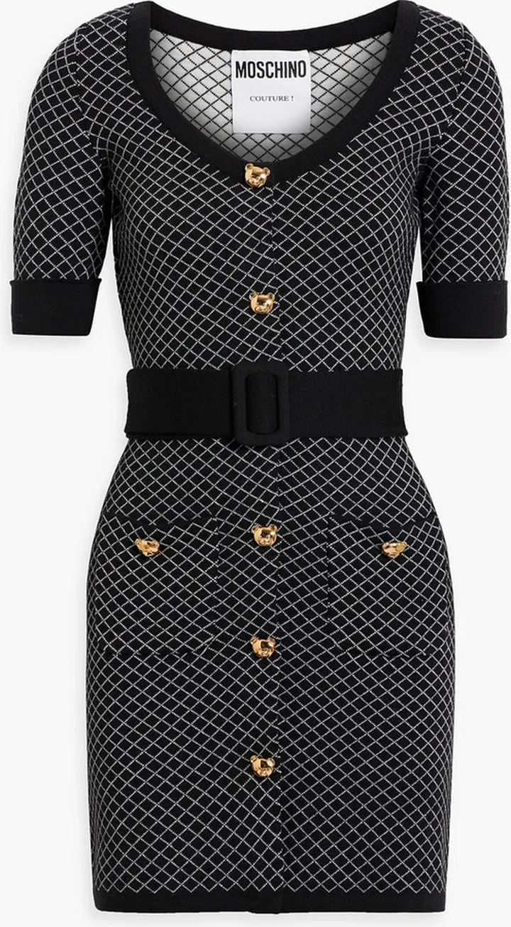 Button-embellished jacquard-knit wool mini dress