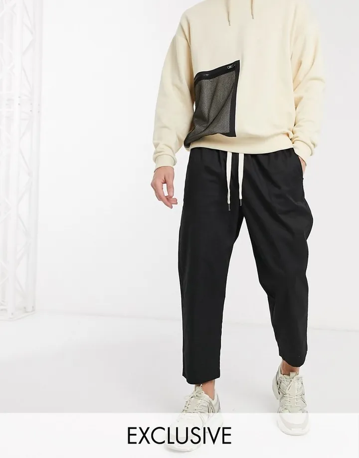 Reclaimed vintage cropped relaxed pants in black