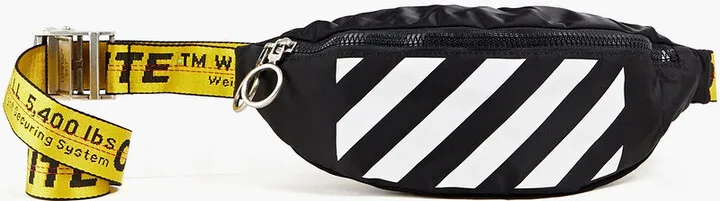 Striped leather and twill belt bag
