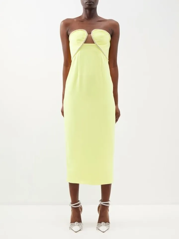 Crystal-embellished Bandeau Crepe Midi Dress