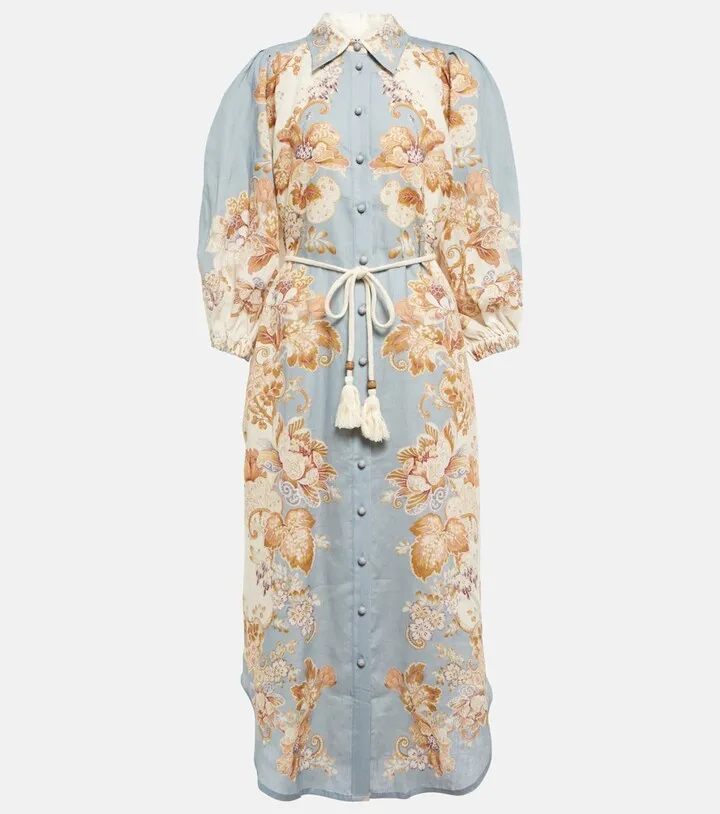 Floral printed linen midi dress