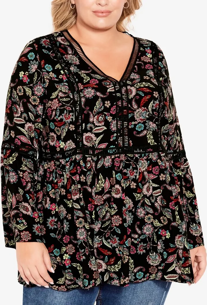Avenue Plus Size Bohemian Print Top