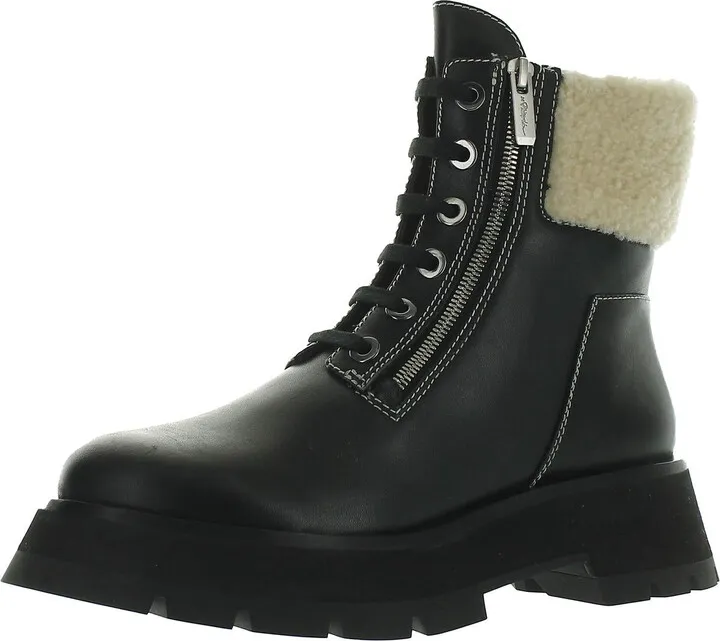 Kate Womens Leather Sheepskin Combat & Lace-up Boots