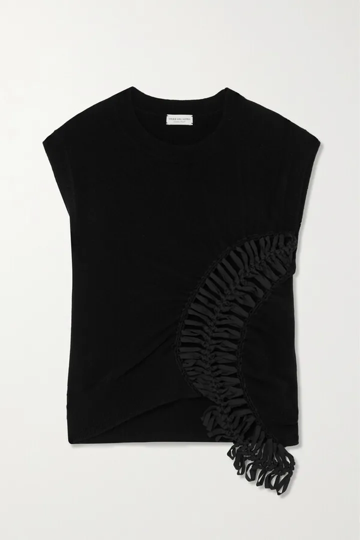 Dries Van Noten - Cropped Macramé And Crochet-trimmed Gathered Cashmere Top - Black
