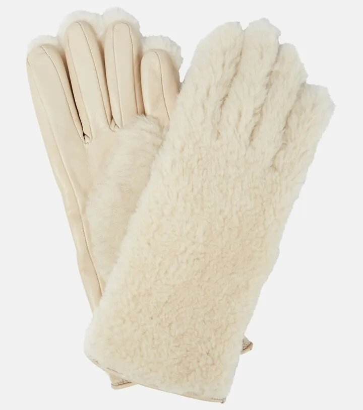 Shearling and leather gloves