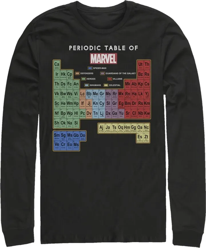 Men's Marvel Periodic Table of Favorite Heroes Long Sleeve Shirt - Black - X Large