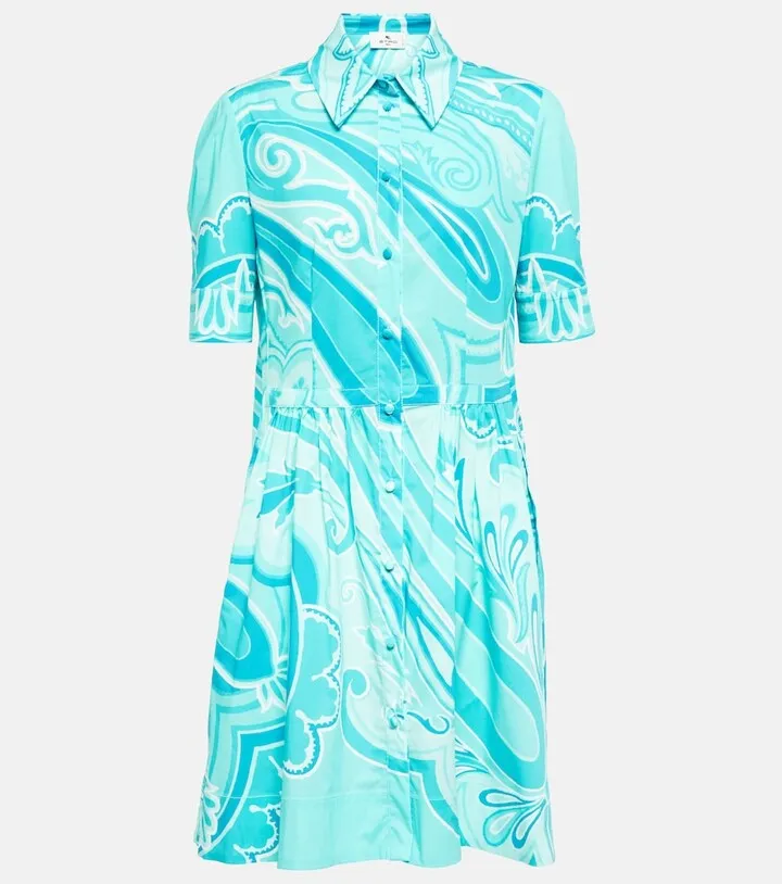 Printed cotton-blend shirt dress