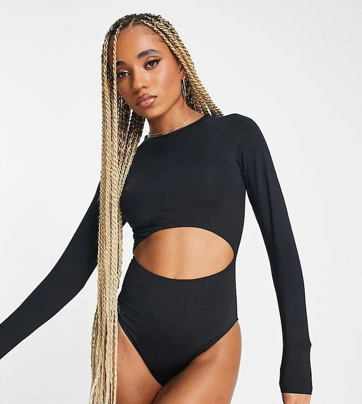 Rhythm long sleeve cut out swimsuit in black