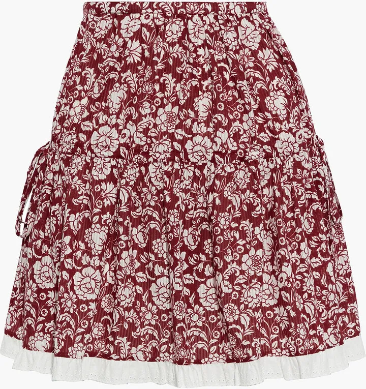 Gathered floral-print cotton-jacquard mini skirt