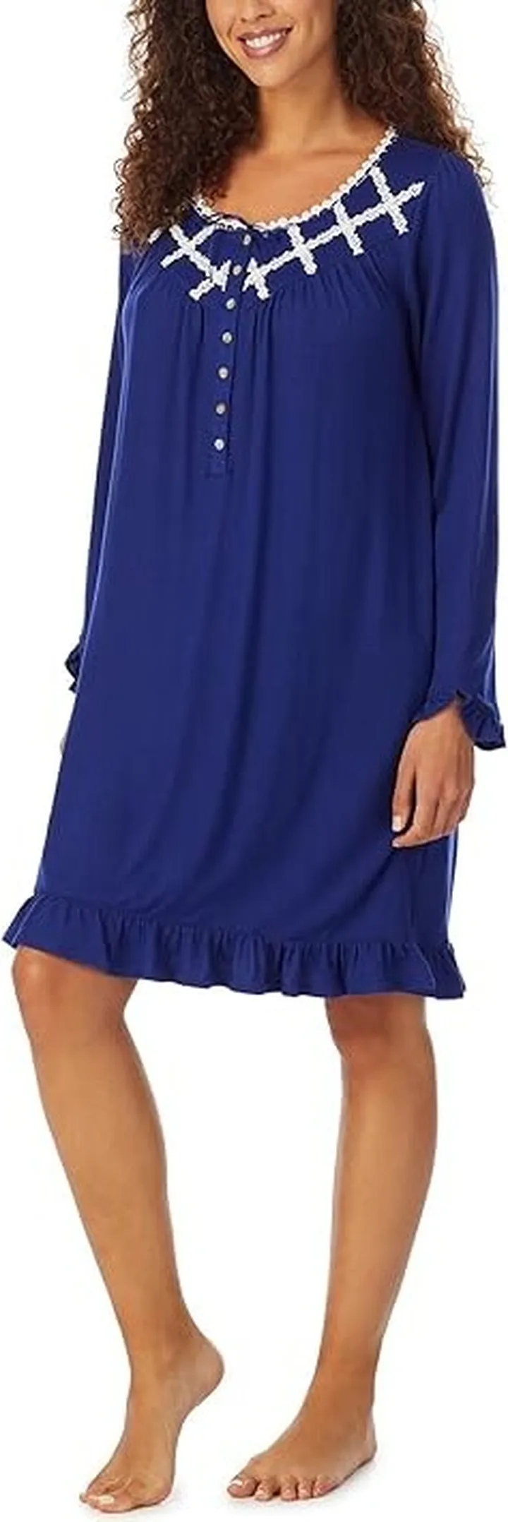 Eileen West Long Sleeve Sweater Knit Gown (Indigo) Women's Pajama