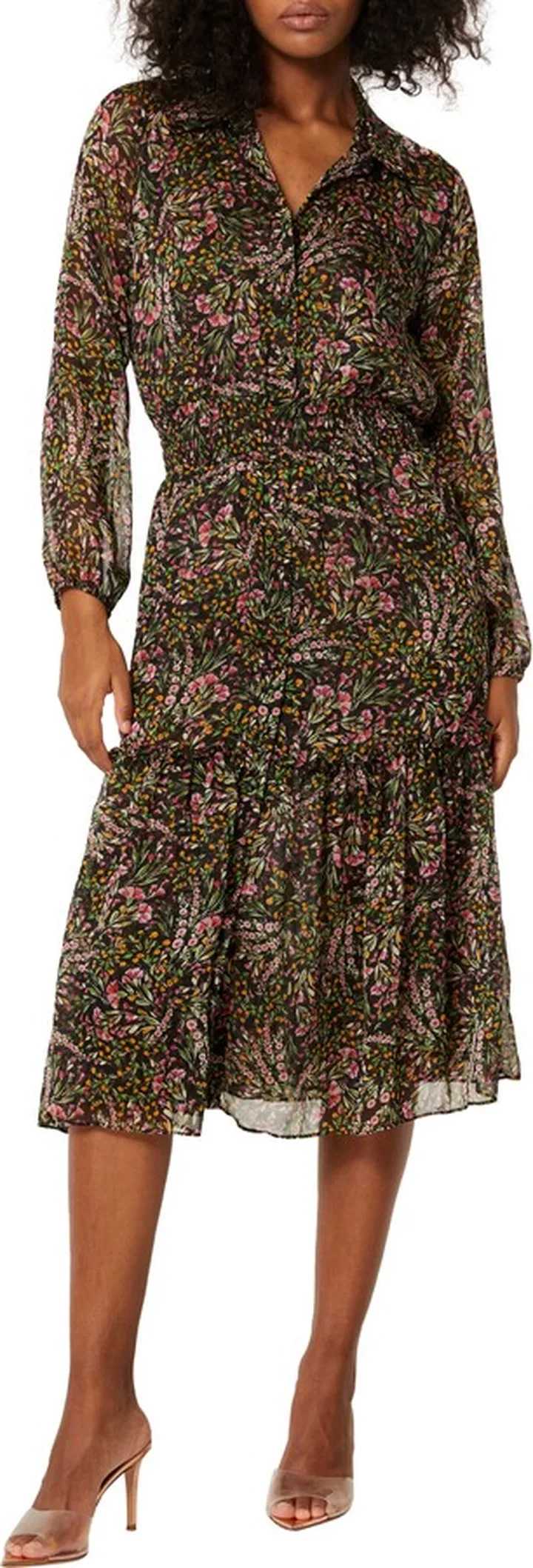 Laysi Floral Long Sleeve Midi Shirtdress