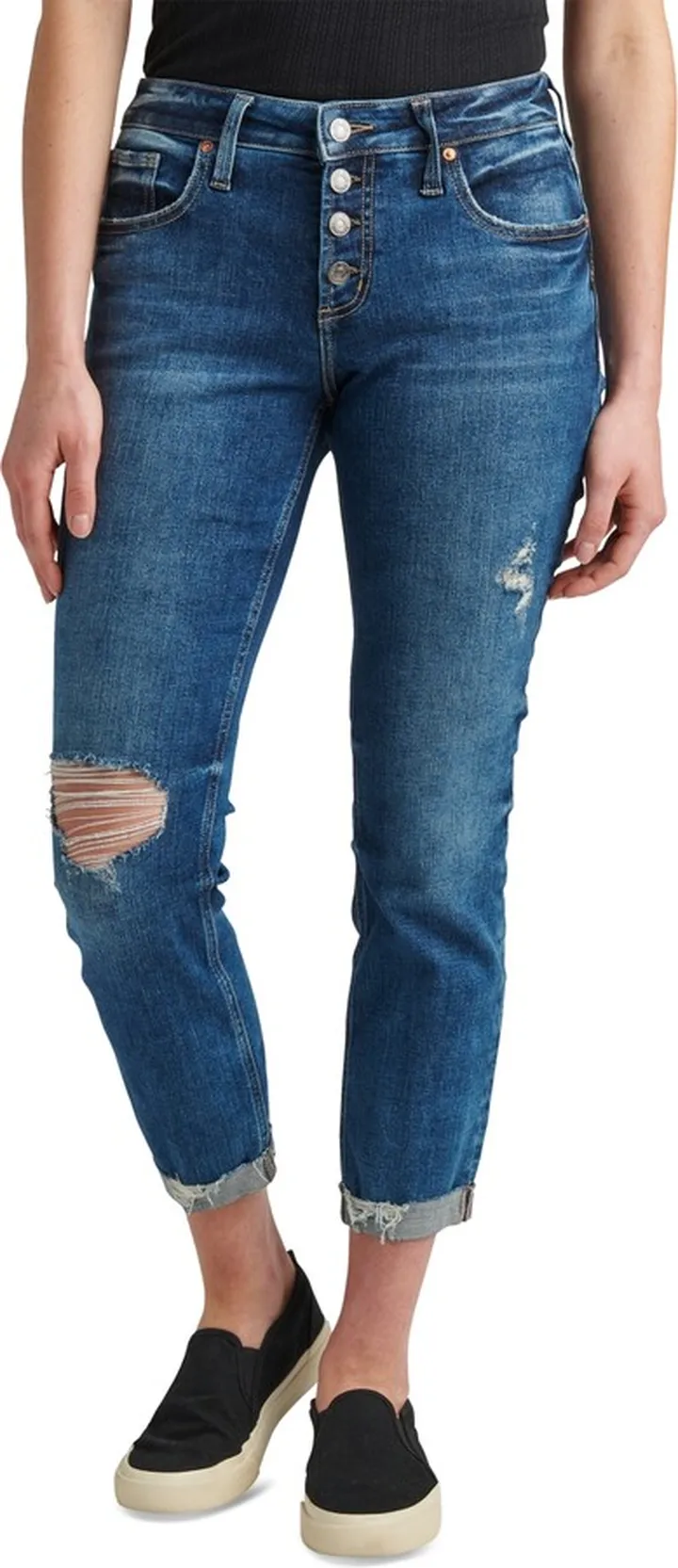 Silver Jeans Co. Women's Boyfriend Button-Fly Slim-Leg Jeans