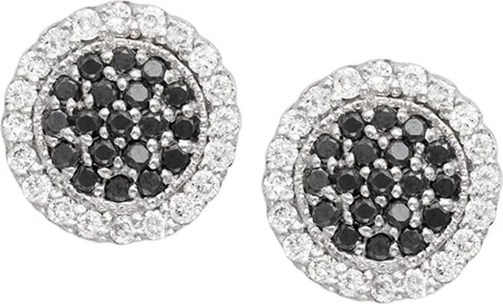 Black & White Diamond Disc Stud Earrings