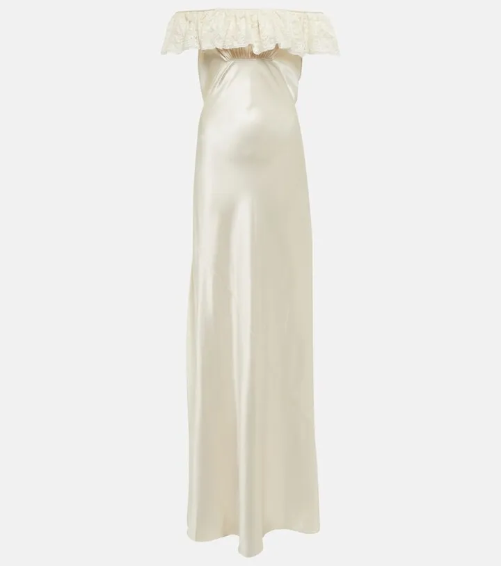 Lace-trimmed satin gown