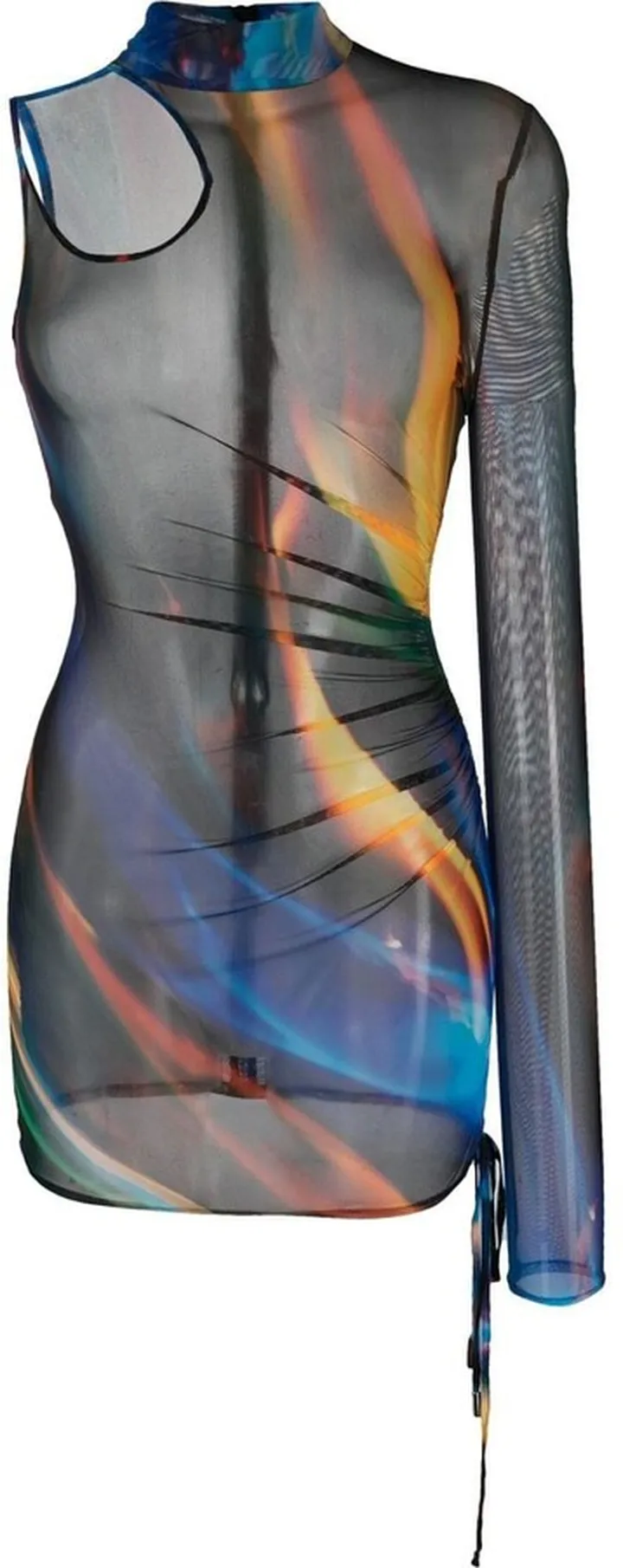 Asymmetric Semi-Sheer Mini Dress