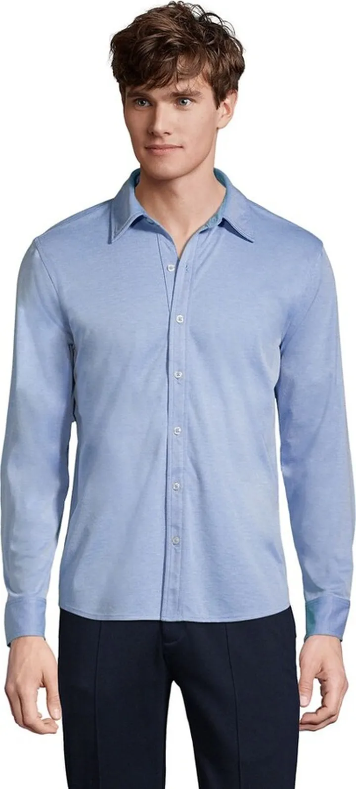 Lands' End Men's Mesh Oxford Shirt - Medium - Sea Breeze Blue Oxford