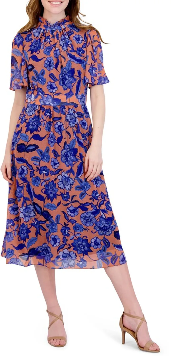 Floral Mock Neck Midi Dress