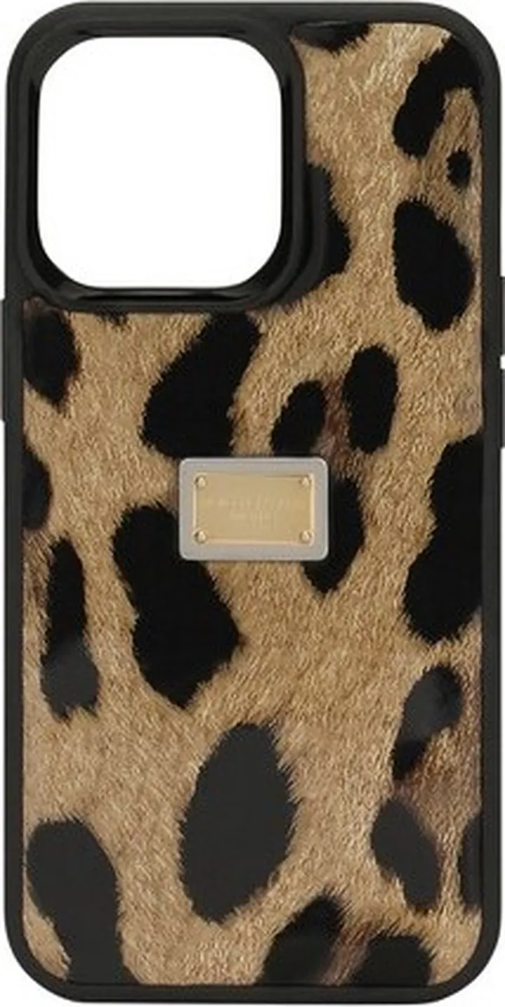 Leopard-print polished calfskin iPhone 14 Pro cover