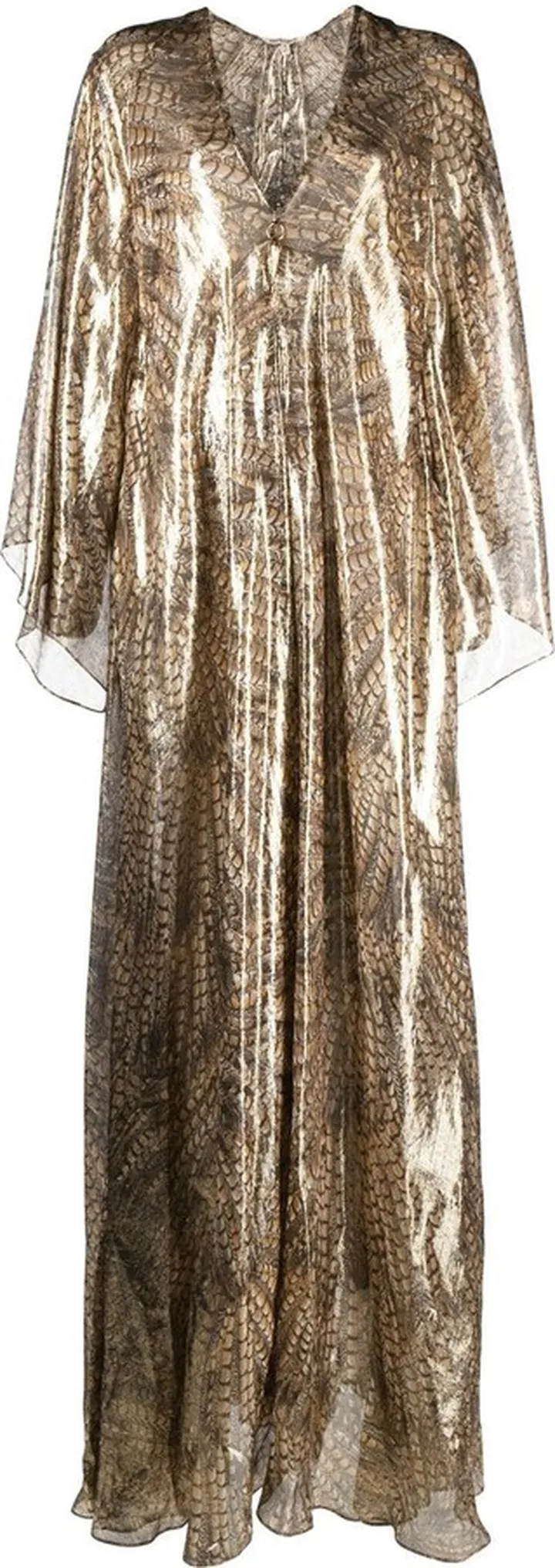 Hawk-print V-neck gown