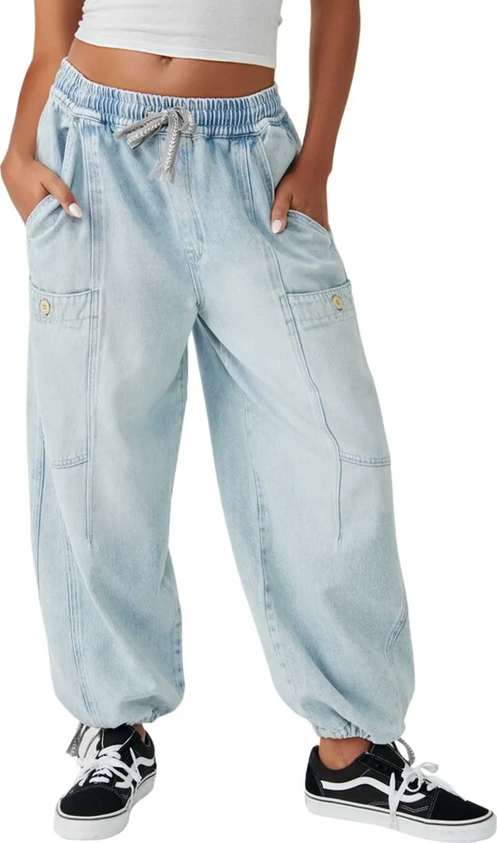 Bright Eyed Low Slung Cotton Blend Cargo Jeans