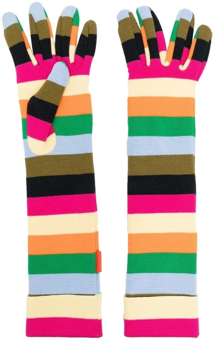Stripe-Print Knit Gloves
