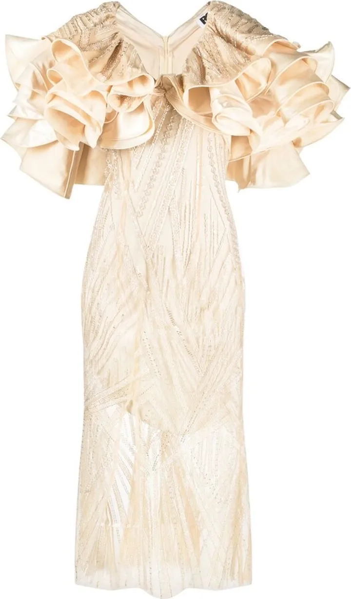 Neutral Ruffled Midi Dress