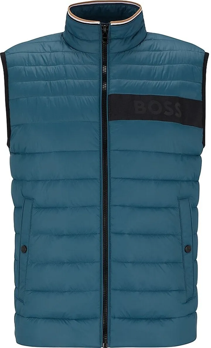 Water-repellent padded gilet with 3D logo tape