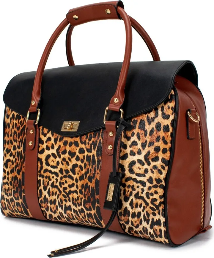 Badgley Mischka Travel Weekender Bag - Brown Leopard Print