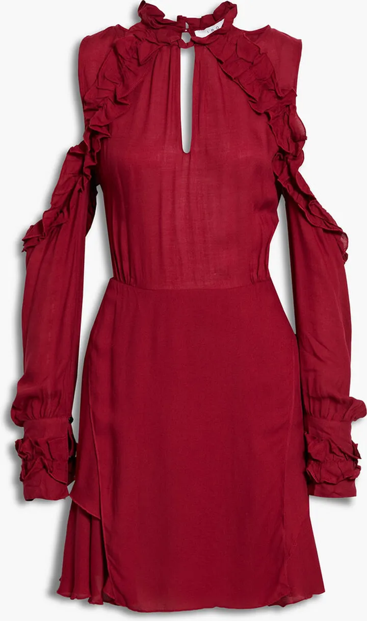 Hanie cold-shoulder ruffled gauze mini dress
