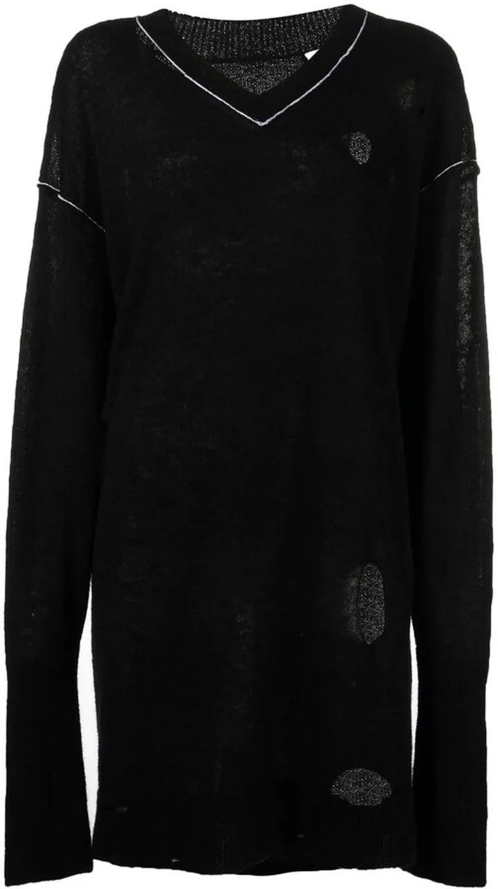 distressed V-neck jumper