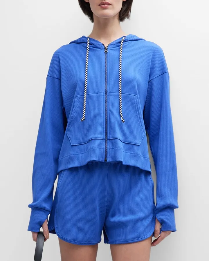 Cornflower Rib Crop Hoodie
