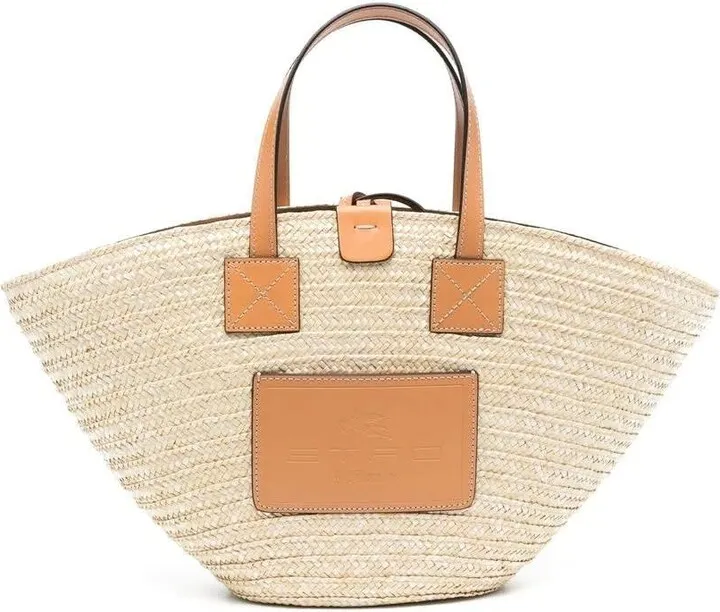 Beige Mini Hand Bag In Straw With Paisley Lining