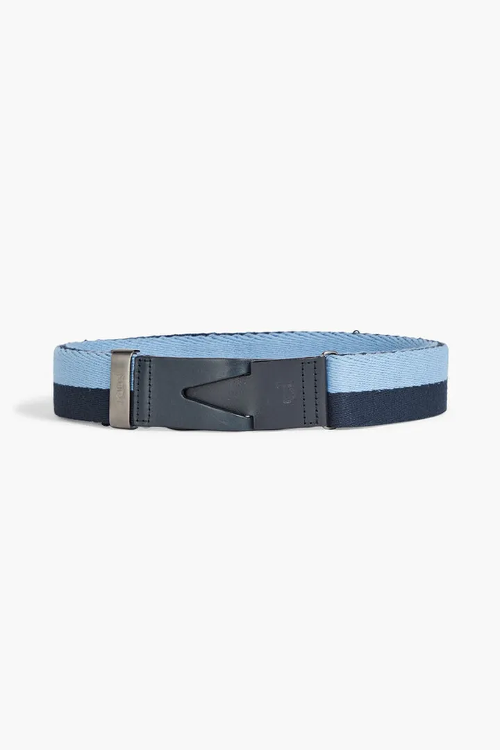 Leather-trimmed striped woven belt